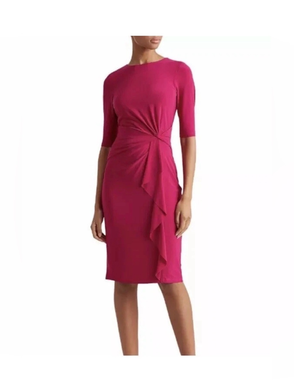 Ralph Lauren Women Sz 12 Fuchsia Pink Short Sleeves Knee Length Stretch Dress